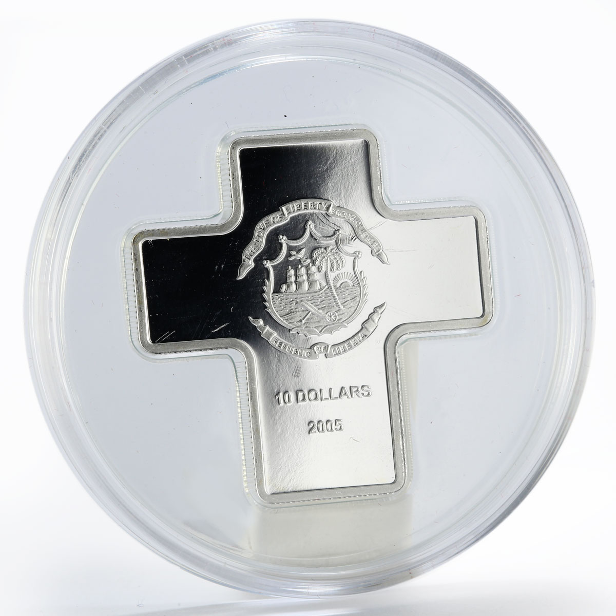 Liberia 10 dollars Karol Wojtyla cross crystal gilded silver proof coin 2005