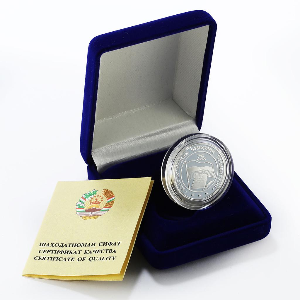 Tajikistan 5 somoni 10th Anniversary of the Constitution proof silver coin 2004