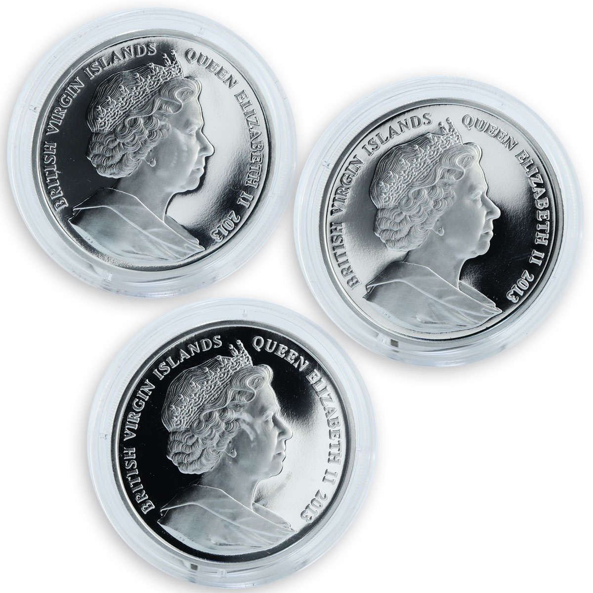 British Virgin Islands 10 dollars set of 3 coins Legendary Weapons proof 2013