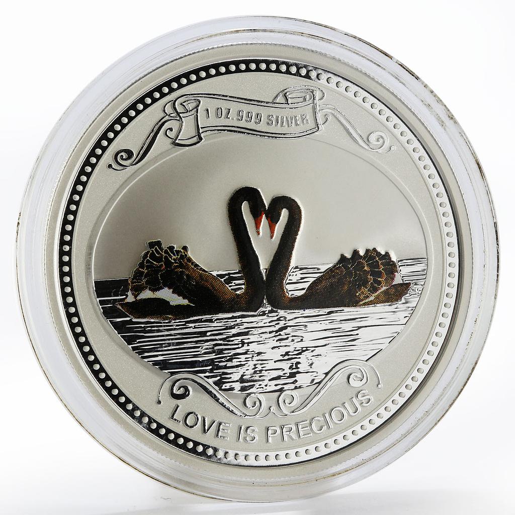 Niue 2 dollars Love is Precious Black Swans proof silver coin 2009