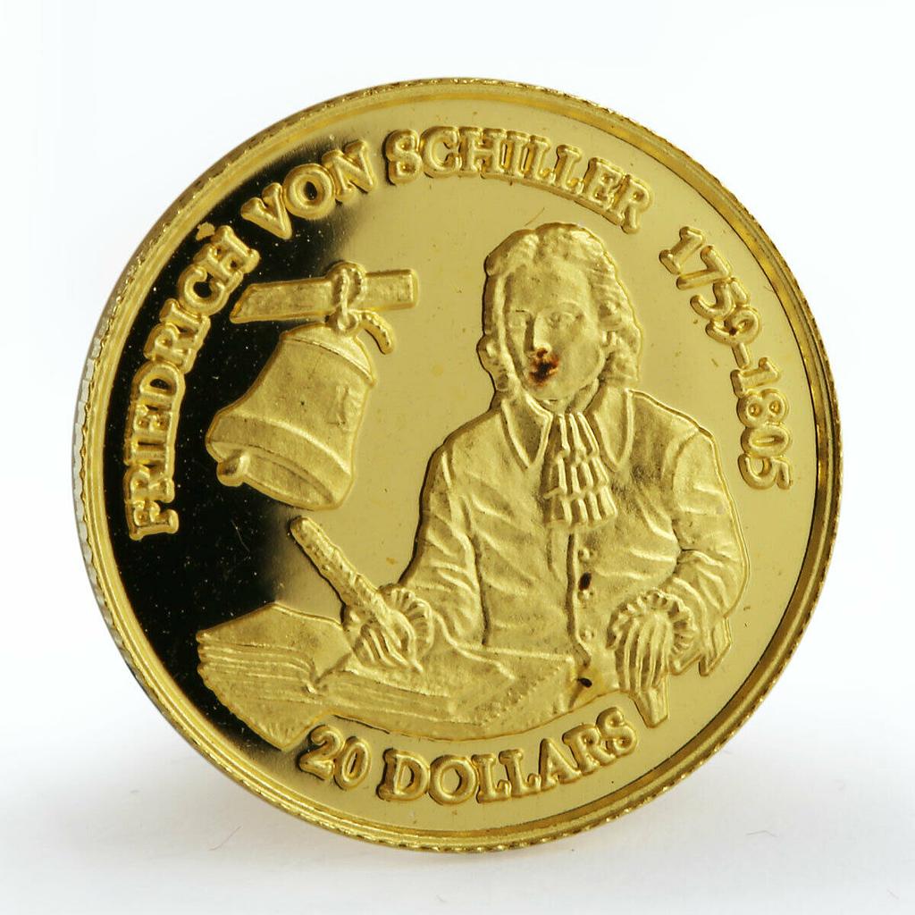 Cook Islands 20 dollars Friedrich Von Schiller proof gold coin 1996