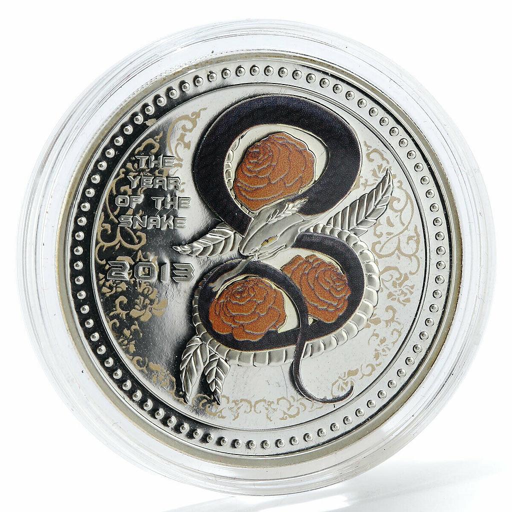 Cook Islands 5 dollars Year of the Snake colorized silver coin 2013