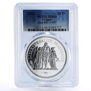 France 50 francs Freedom Equality Fraternity MS66 PCGS silver coin 1974