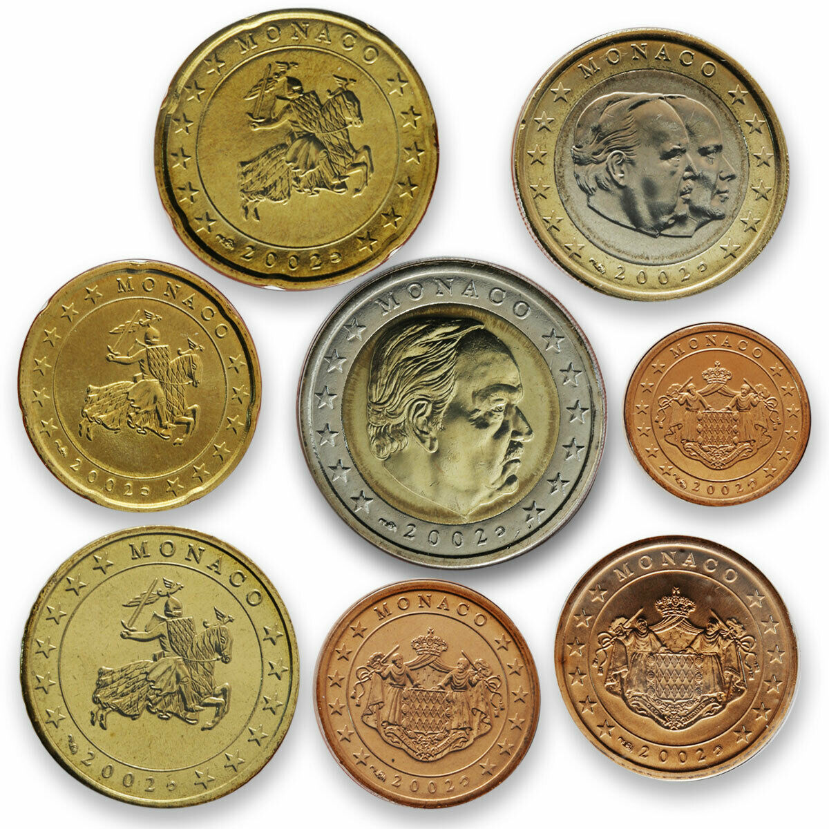 Monaco set of 8 coins Prince Rainier 2002