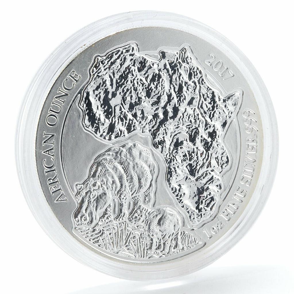 Rwanda 50 francs Hippopotamus silver coin 2017