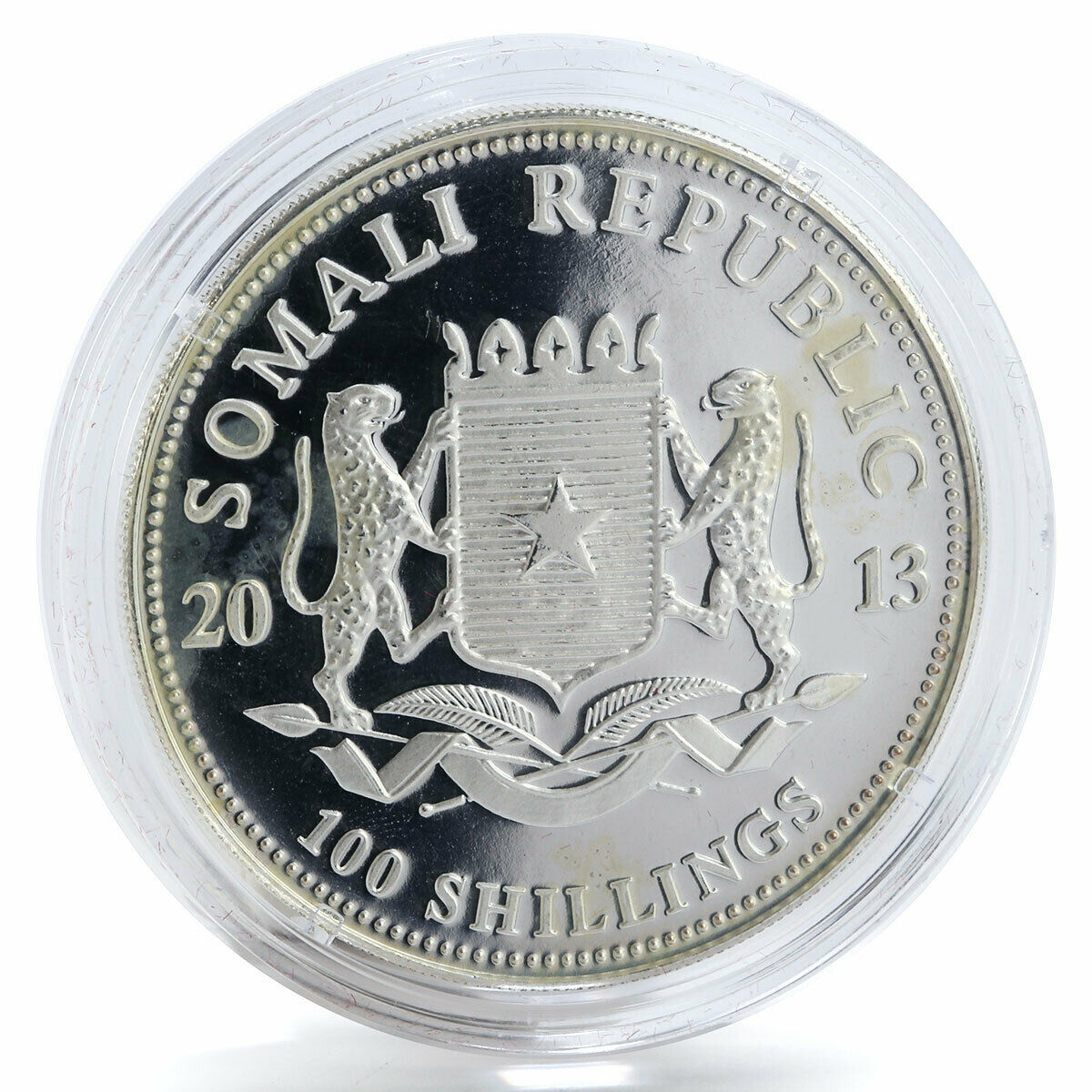 Somalia 100 shillings Elephant proof silver coin 2013