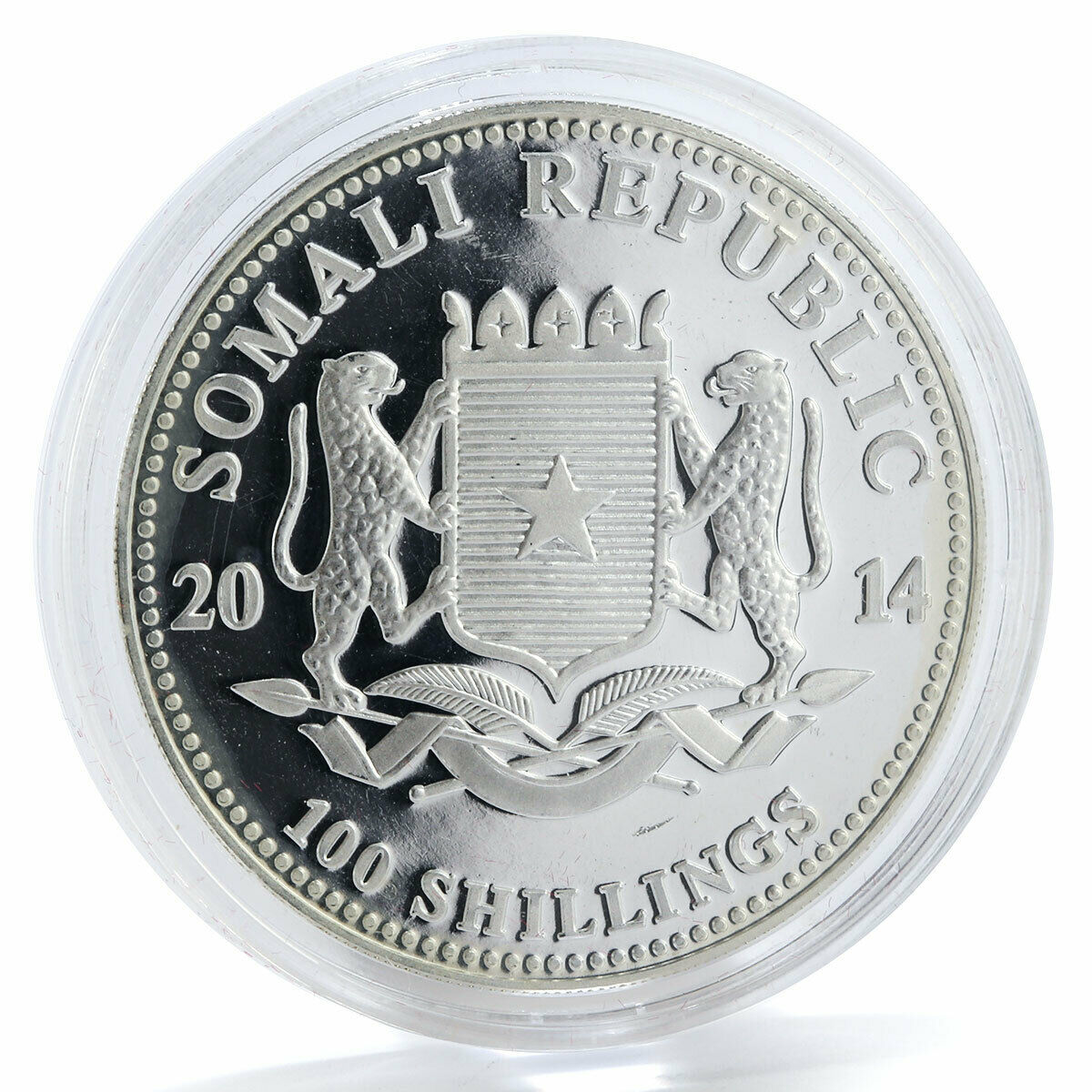 Somalia 100 shillings Elephant proof silver coin 2014