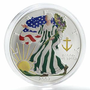 United States 1 dollar Liberty In God we trust Seafaring silver coin 2007