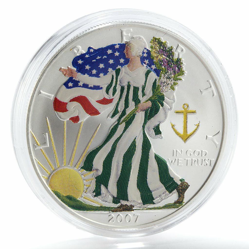 United States 1 dollar Liberty In God we trust Seafaring silver coin 2007