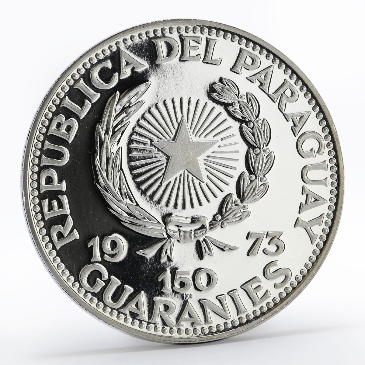 Paraguay 150 guaranies Francisco Solano Lopez arms silver coin 1973