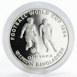 Bangladesh 1 taka Football World Cup in the USA proof silver coin 1994