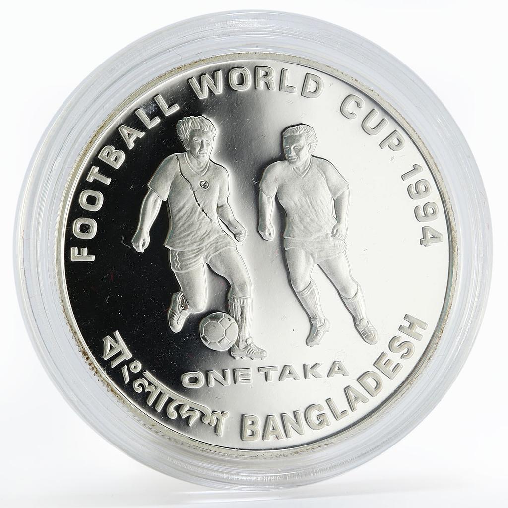 Bangladesh 1 taka Football World Cup in the USA proof silver coin 1994