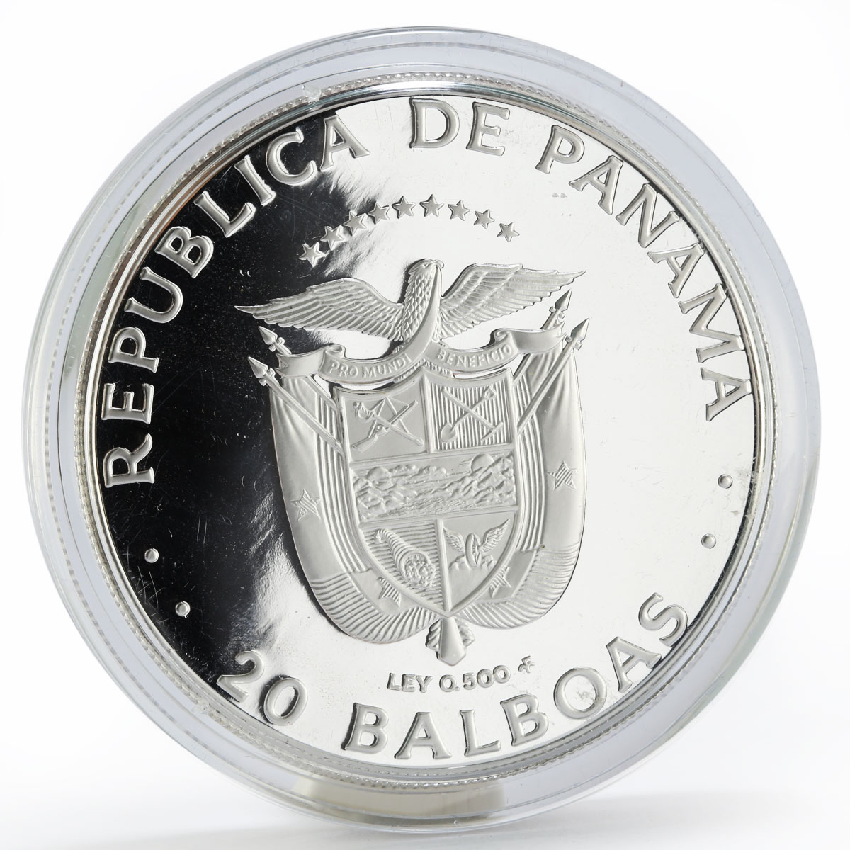 Panama 20 balboas Vasco Nunez de Balboa silver coin 1984