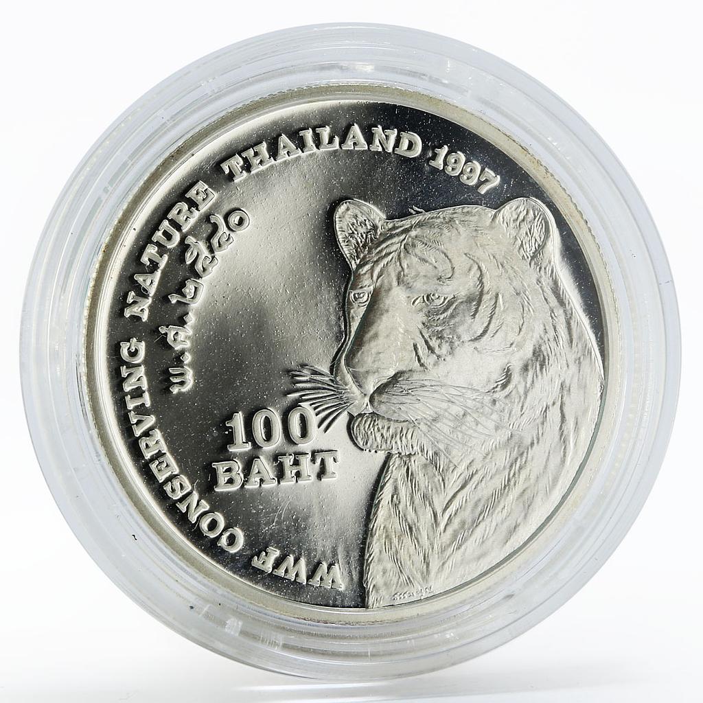 Thailand 100 baht Rama IX Conserving Nature Tiger silver coin 1997