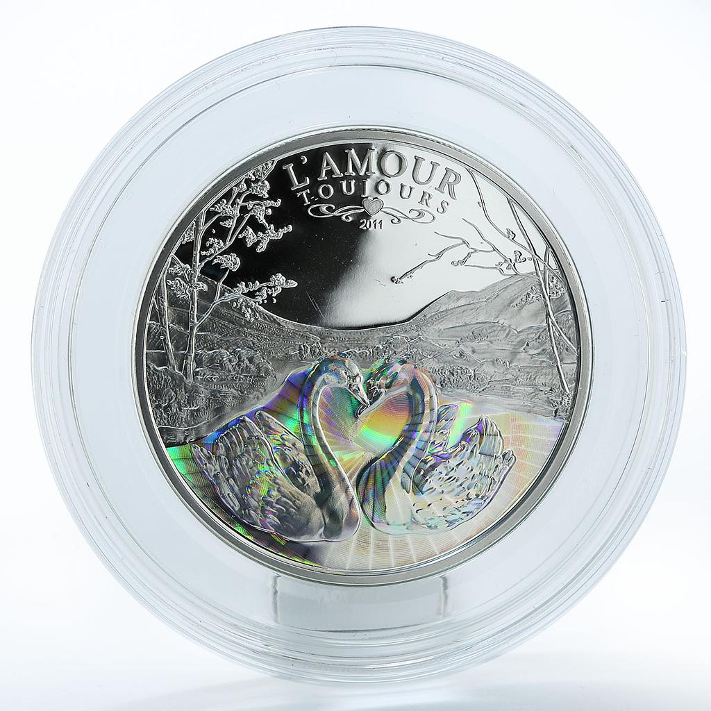 Cameroon 1000 francs L`amour toujours Swan Love silver coin 2011