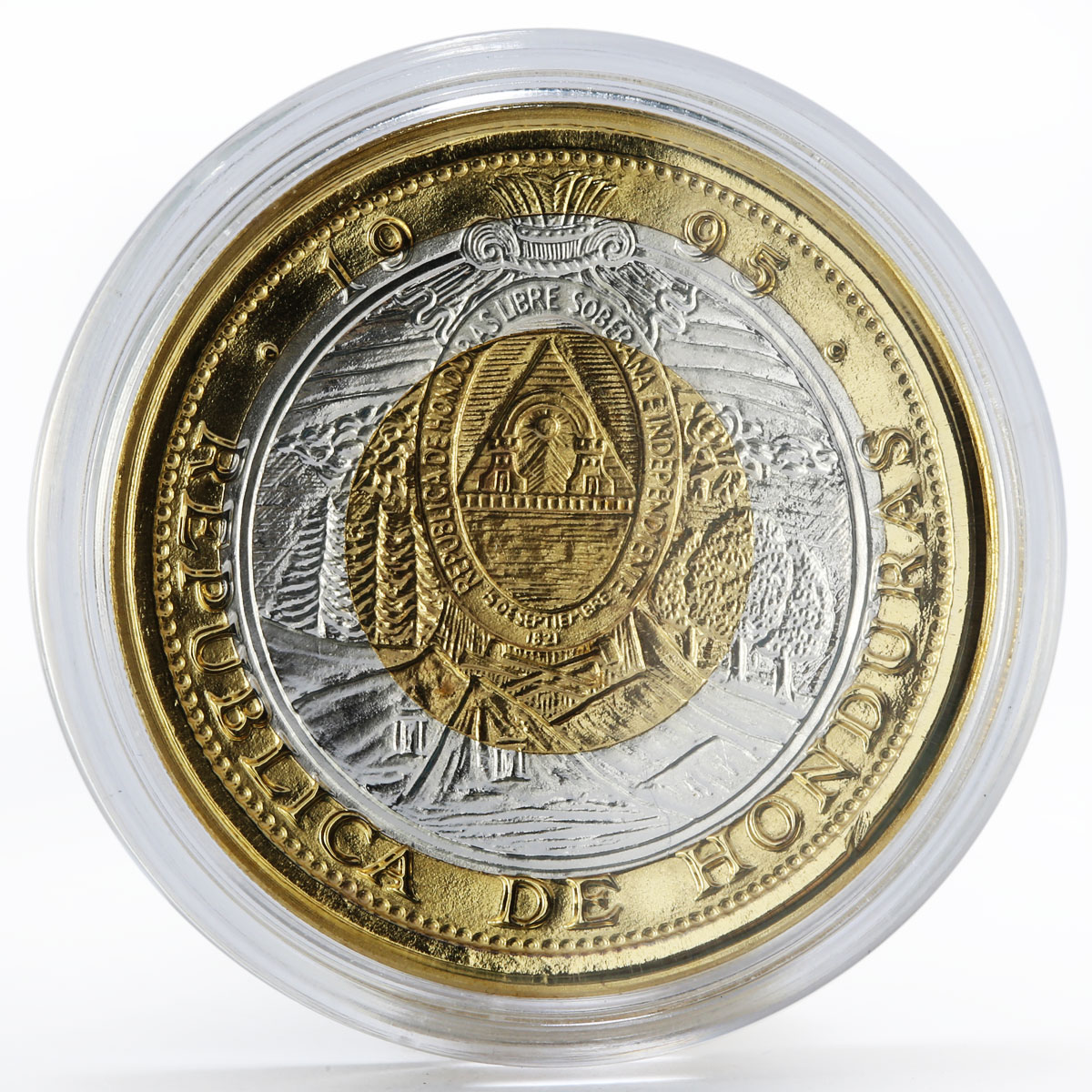 Honduras 10 lempiras Temple arms tri-metallic coin 1995