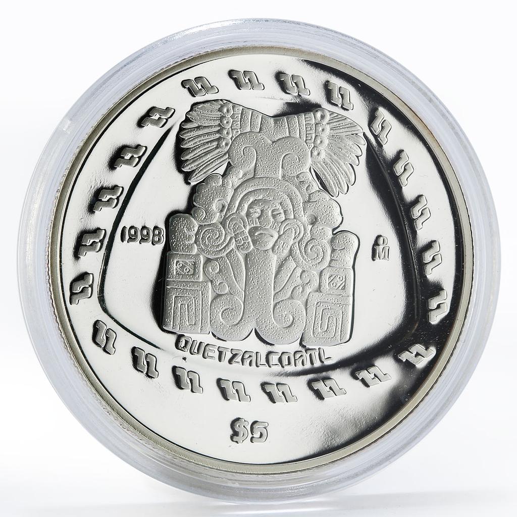 Mexico 5 pesos Precolombina series Quetzalcoatl proof silver coin 1998