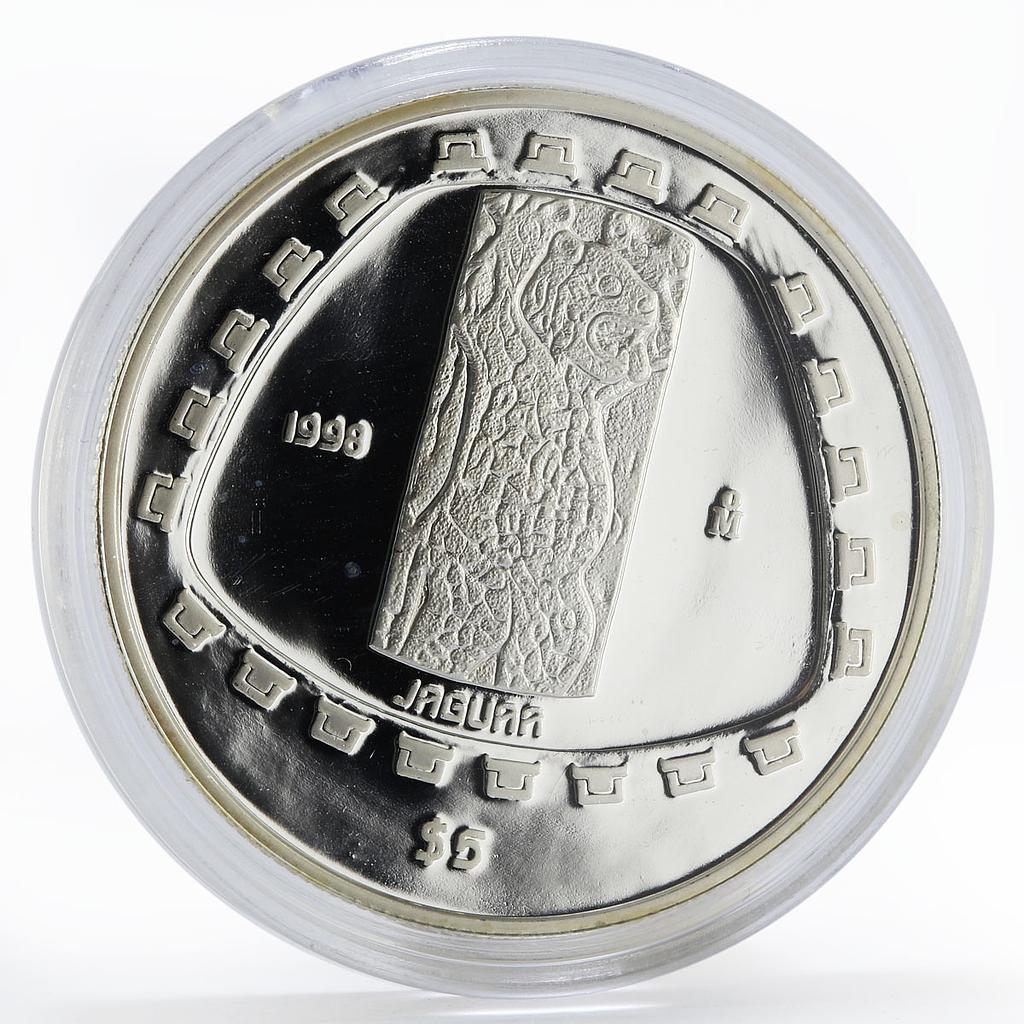 Mexico 5 pesos Animal Jaguar Sculpture proof silver coin 1998