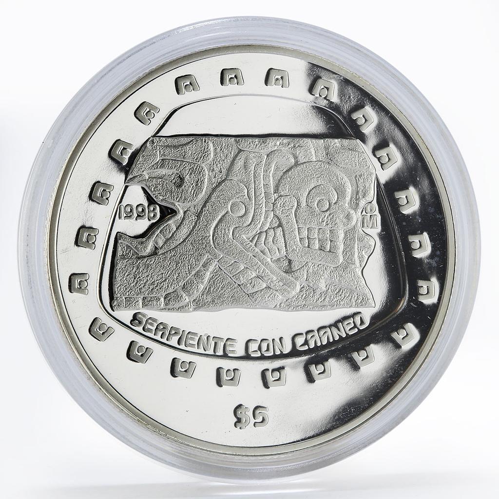 Mexico 5 pesos Serpiente con Craneo proof silver coin 1998