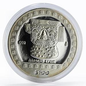 Mexico 100 pesos Precolombina Brasero Efigie Statue silver coin 1992