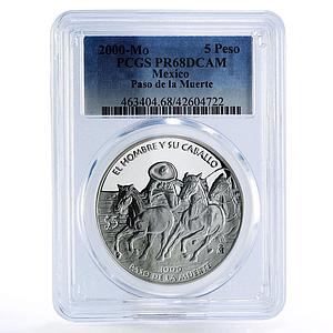 Mexico 5 Pesos Paso De La Muerte Man and His Horse PR68 PCGS silver coin 2000