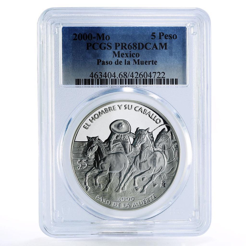 Mexico 5 Pesos Paso De La Muerte Man and His Horse PR68 PCGS silver coin 2000