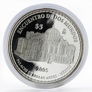 Mexico 5 Pesos Architecture Palacio de Bellas artes proof silver coin 2005