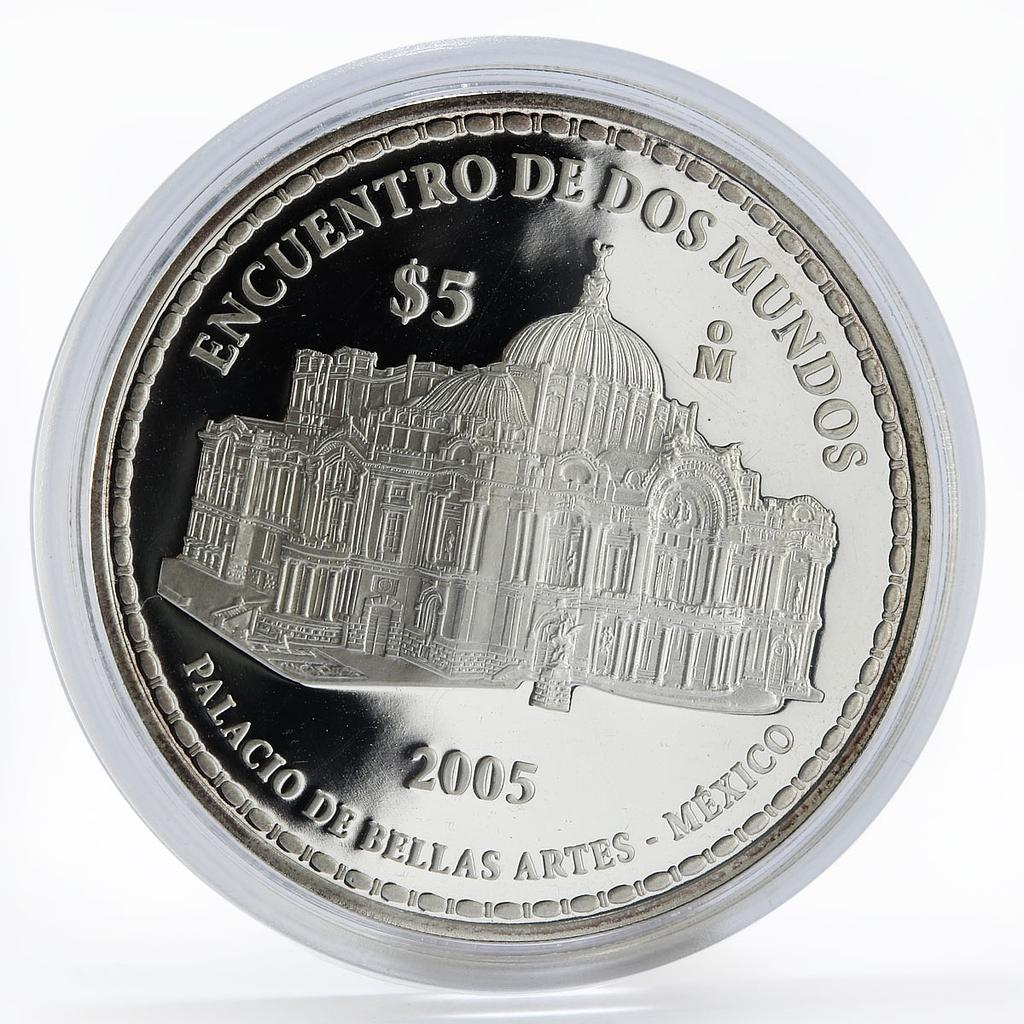 Mexico 5 Pesos Architecture Palacio de Bellas artes proof silver coin 2005