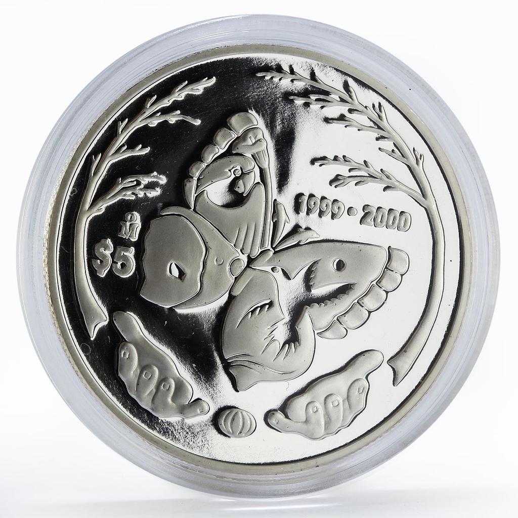 Mexico 5 pesos Millennium series Butterfly proof silver coin 2000