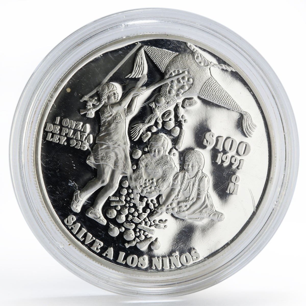 Mexico 100 pesos 45th Anniversary UNICEF Save the Children silver coin 1991