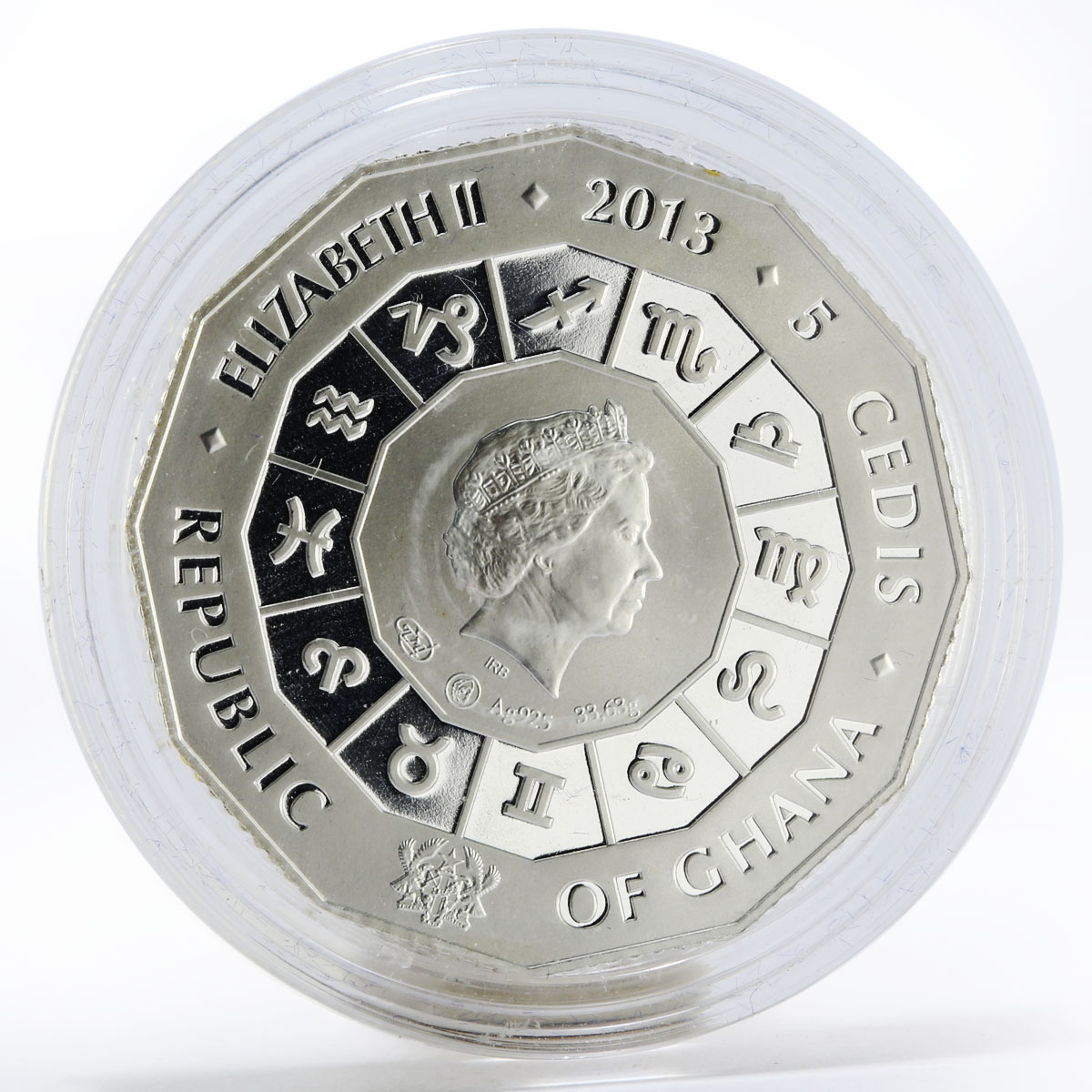 Ghana 5 cedis Goldfish symbol of luck gilded proof silver coin 2013