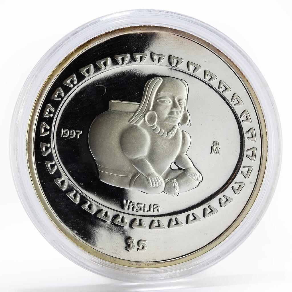 Mexico 5 pesos Precolombina series Teotihuacan Vasija proof silver coin 1997