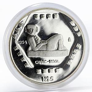 Mexico 5 pesos Precolombina Chaac Mool Statue Sculpture proof silver coin 1994