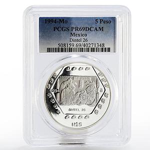 Mexico 5 pesos Dintel 26 Two Figures Wall Sculpture PR68 PCGS silver coin 1994