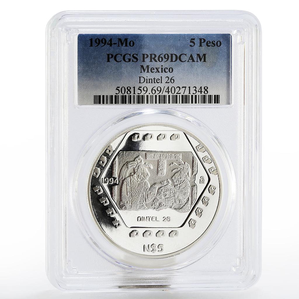 Mexico 5 pesos Dintel 26 Two Figures Wall Sculpture PR68 PCGS silver coin 1994