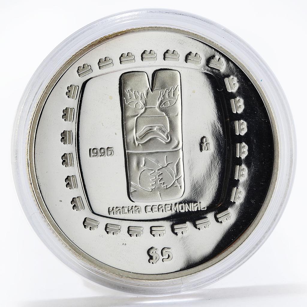 Mexico 5 pesos Statue Hacha Ceremonial proof silver coin 1996