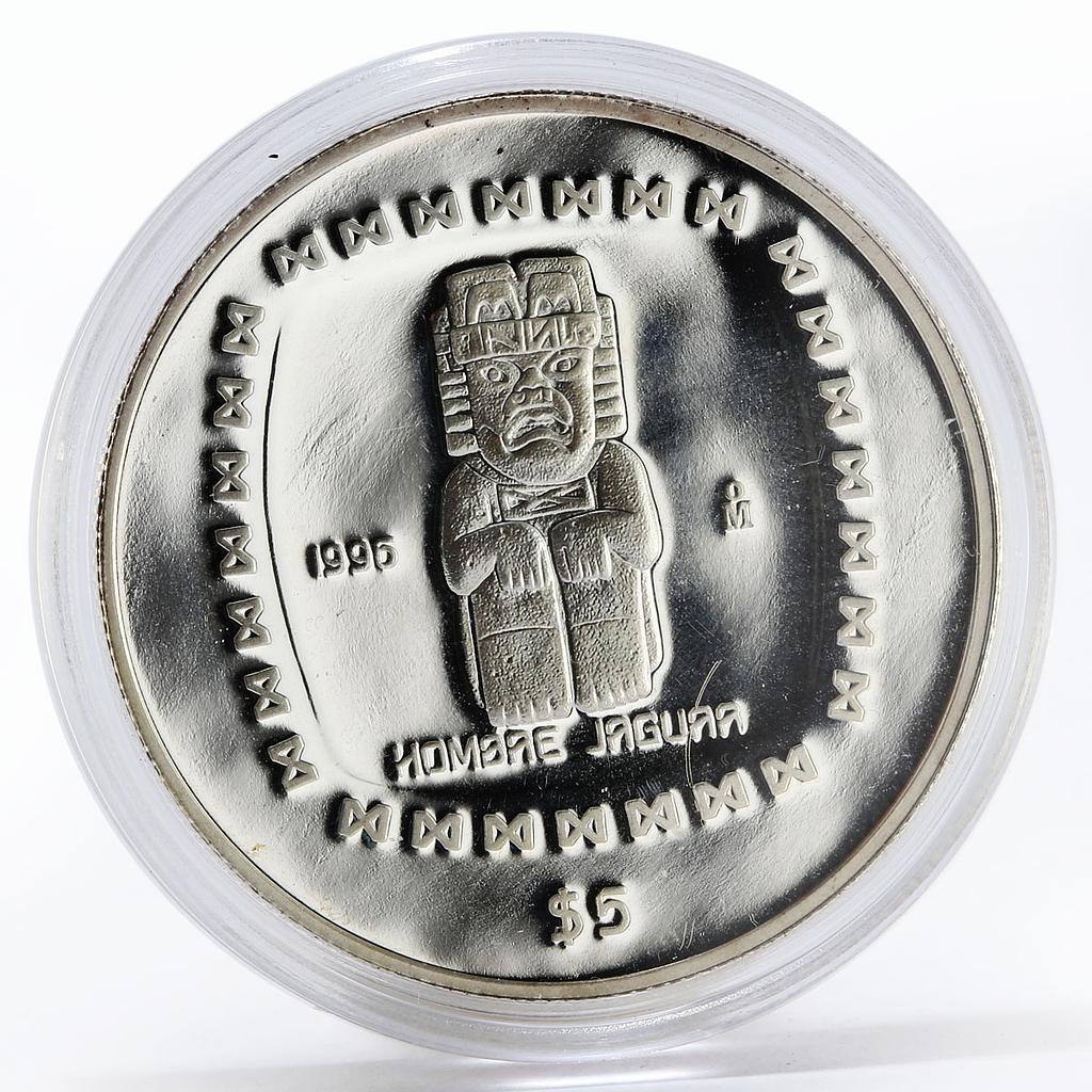 Mexico 5 pesos Statue Hombae Jaguar proof silver coin 1996