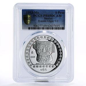 Mexico 5 pesos Baasero Efigie God of Rain PR69 PCGS silver coin 1993