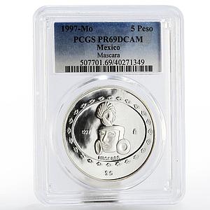 Mexico 5 pesos Face Sculpture Mascara PR-69 PCGS silver coin 1997