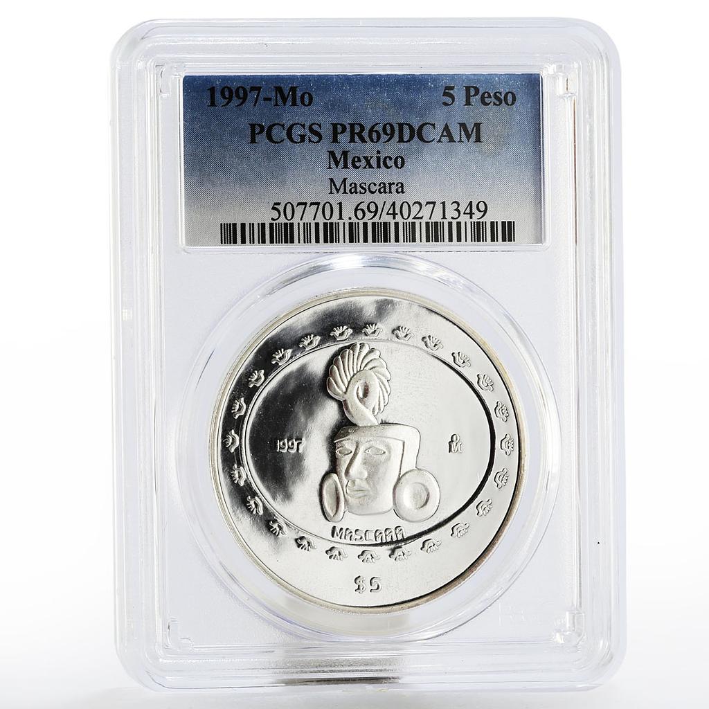 Mexico 5 pesos Face Sculpture Mascara PR-69 PCGS silver coin 1997