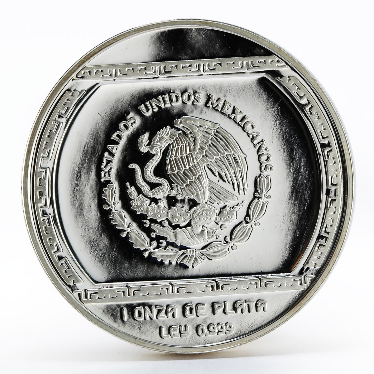 Mexico 5 pesos Stone carving representation of Crocodile proof silver coin 1993