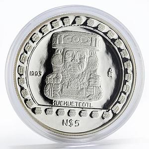 Mexico 5 pesos Precolombina series Sculpture Huehueteotl proof silver coin 1993