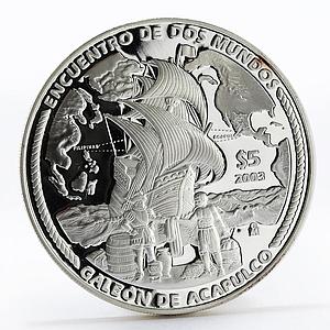 Mexico 5 pesos Acapulco Galleon Ibero-America series proof silver coin 2003