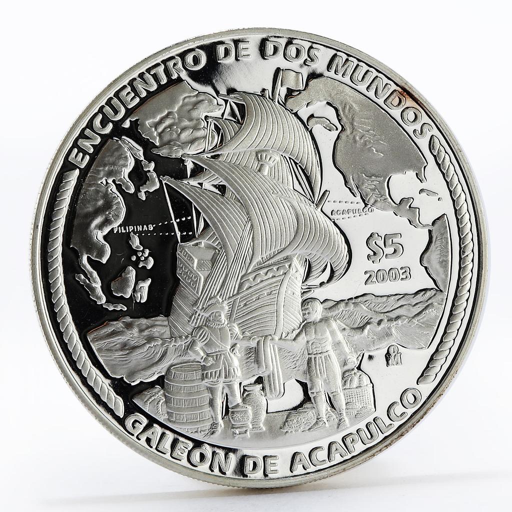 Mexico 5 pesos Acapulco Galleon Ibero-America series proof silver coin 2003