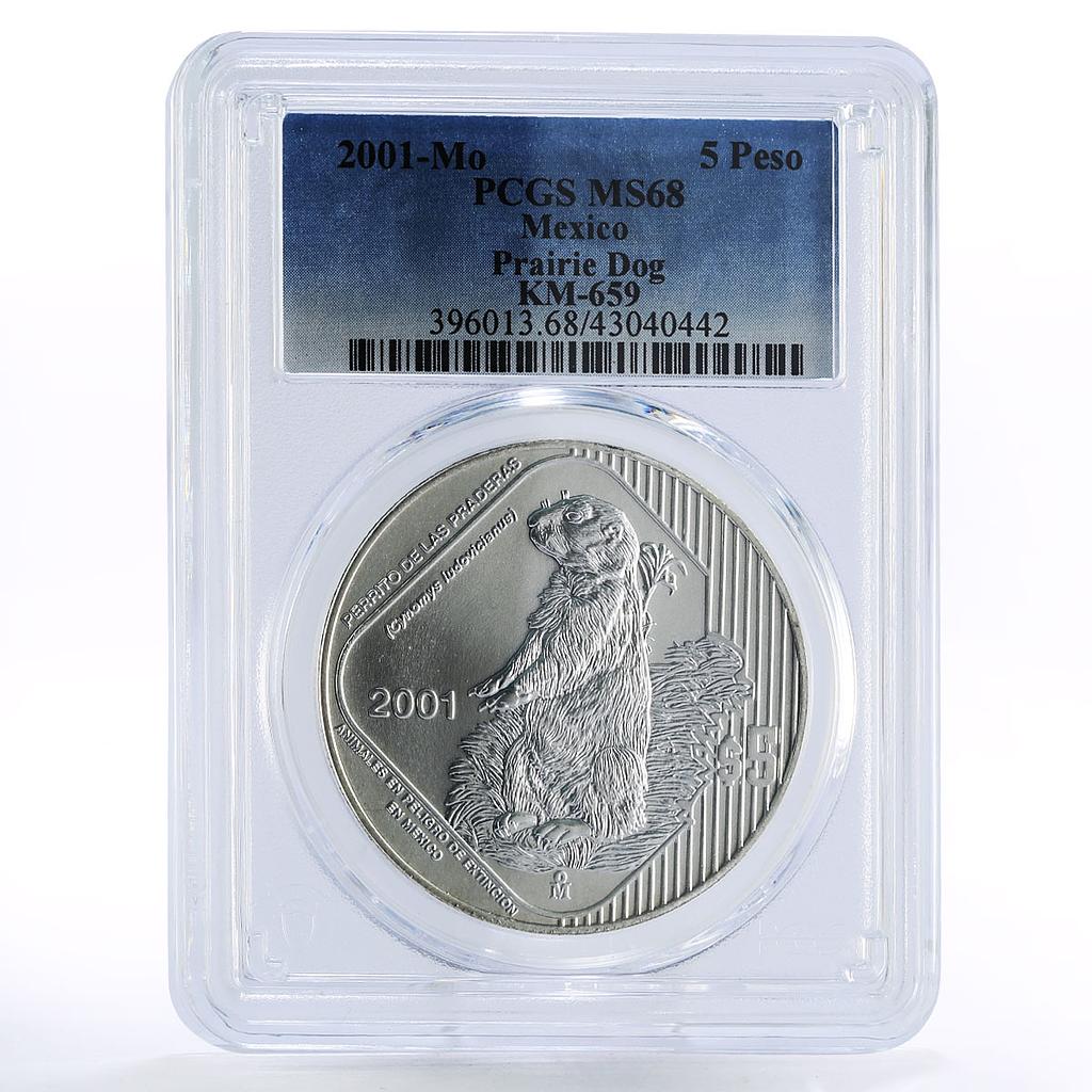 Mexico 5 pesos Endangered Wildlife Animal Prairie Dog MS68 PCGS silver coin 2001