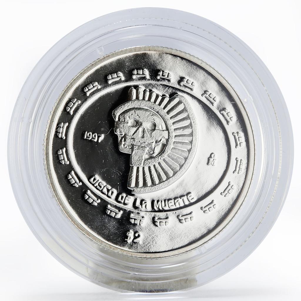 Mexico 2 peso Disco De La Muerte Teotihuacan Series proof silver coin 1997