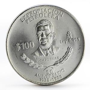 Mexico 100 pesos 50th Anniversary of Oil Industry proof silver coin 1988