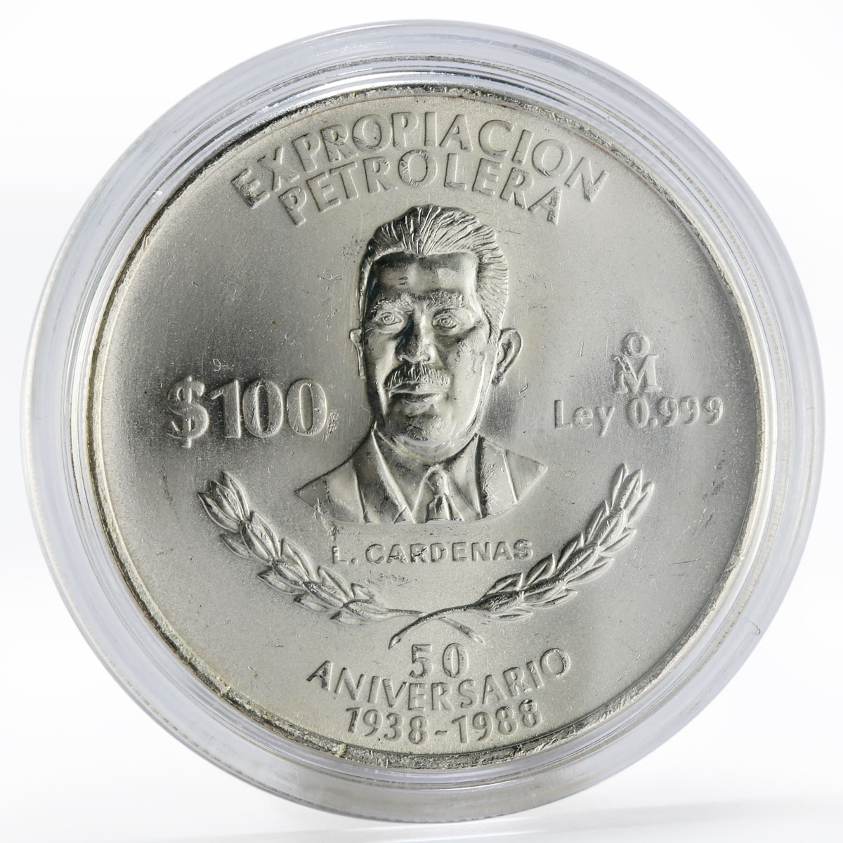 Mexico 100 pesos 50thAnniversary of Oil Industry proof silver coin 1988