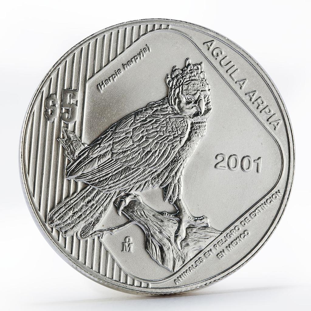 Mexico 5 pesos Crowned Harpy Eagle Aguila Arpia silver coin 2001