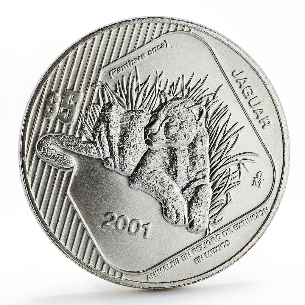 Mexico 5 pesos Endangered Wildlife Animal Jaguar silver coin 2001